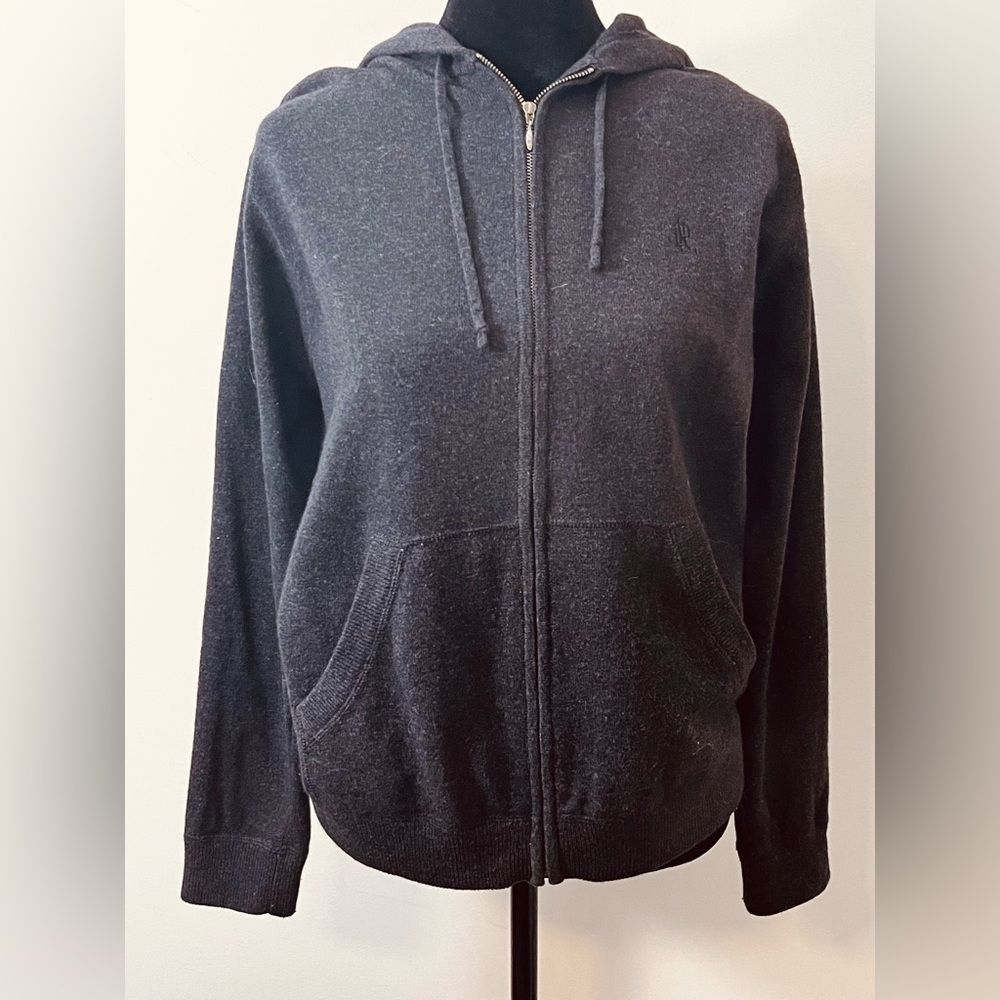 Lauren Ralph Lauren Charcoal Gray Merino Wool Cashmere Blend Zip Hoodie Sml Med